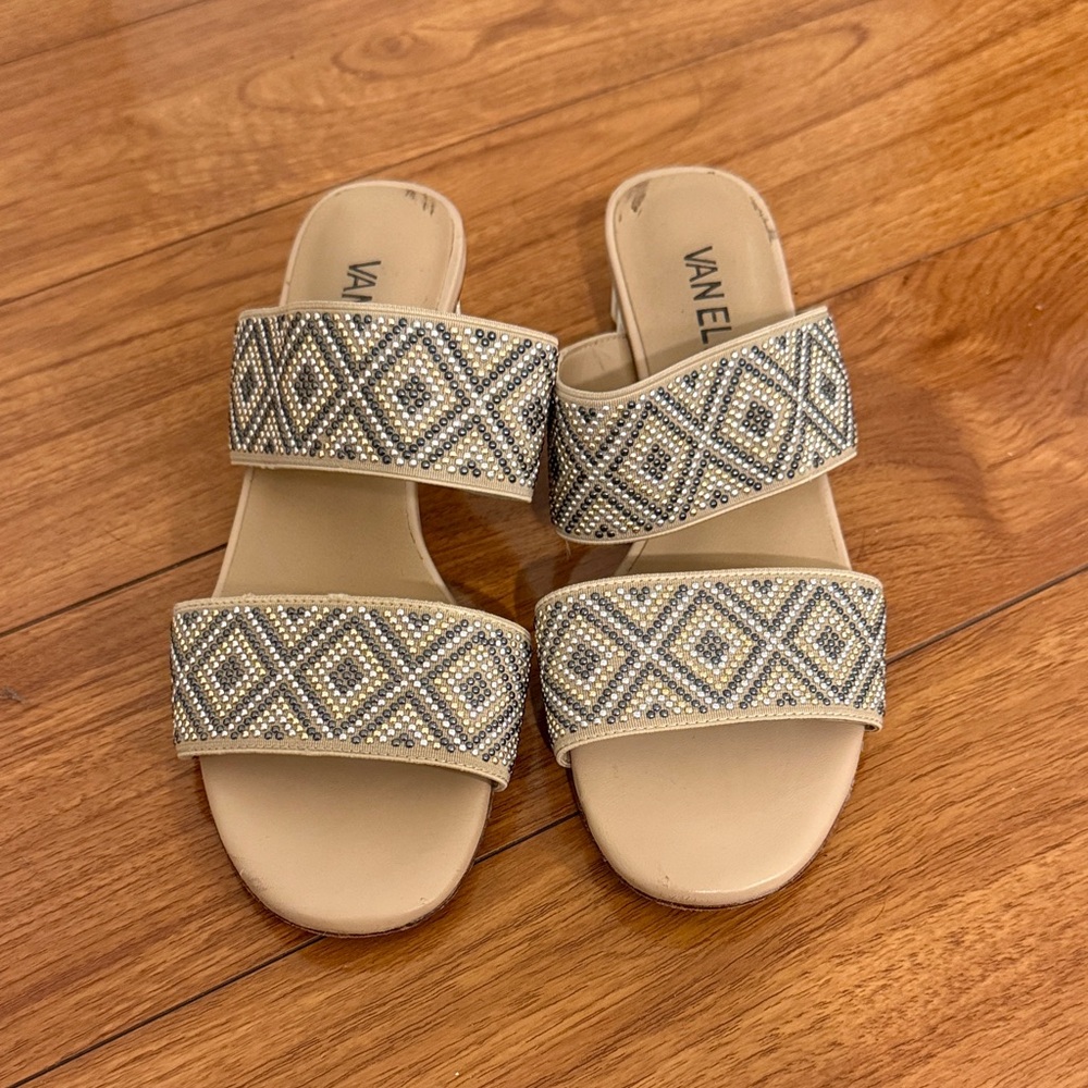 Van Eli Neutral Beaded Double-Strap Slide Sandal